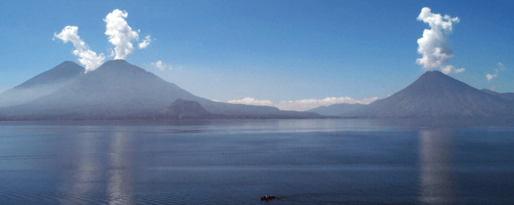 View of active volcanoes on Guatemala's Lake Attitlan