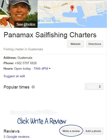 Panamax Sailfishing Charters Google listing